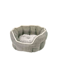 Panier style lin, peluche, coussin amovible, écusson, 45x40x21cm,gris