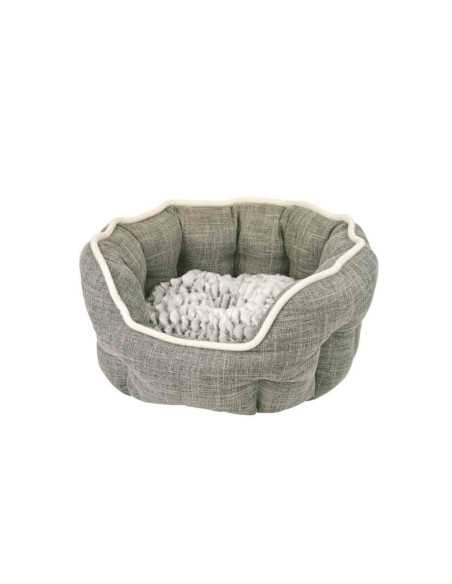 Panier style lin, peluche, coussin amovible, écusson, 45x40x21cm,gris