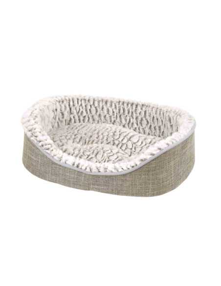 Corbeille style lin, coussin amovible, écusson, 70x50x18,5cm,gris