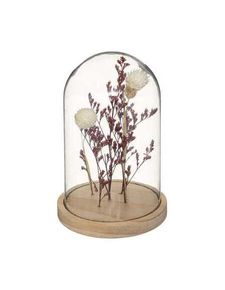 Fleur séchée sous cloche en verre Hauteur 17 cm