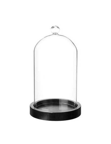 Cloche en verre Socle en bois noir Hauteur 19 cm