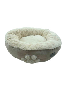 Panier suédine fourrure rond décor patte diam. 46 H 12cm - beige