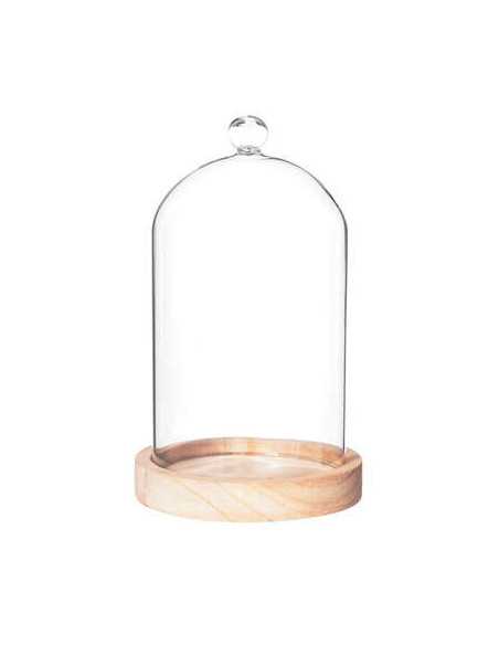 Cloche en verre 19 cm – socle bois naturel
