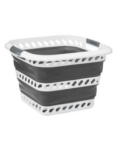Corbeille à linge pliable 21 litres Blanc et gris