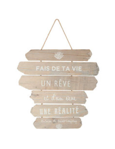 Déco murale à suspendre Bois et lin 28x38 cm