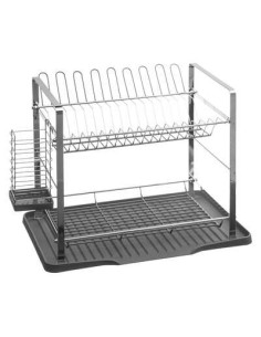 Égouttoir 2 niveaux plastique et métal gris