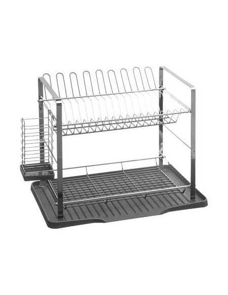 Égouttoir 2 niveaux plastique et métal gris