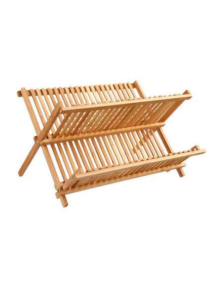 Égouttoir pliant 2 niveaux en bambou