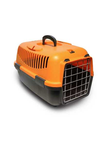 Boite transport porte métal 48x32x32 cm, animal 6 kg, gris orange