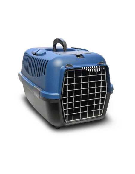 Boite transport rigide porte métal 55x36x35 cm, animal 8 kg gris bleu