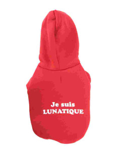 Sweat capuche "je suis lunatique", rouge, 40 cm