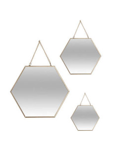 Miroir mural hexagonal doré avec chaine Set de 3