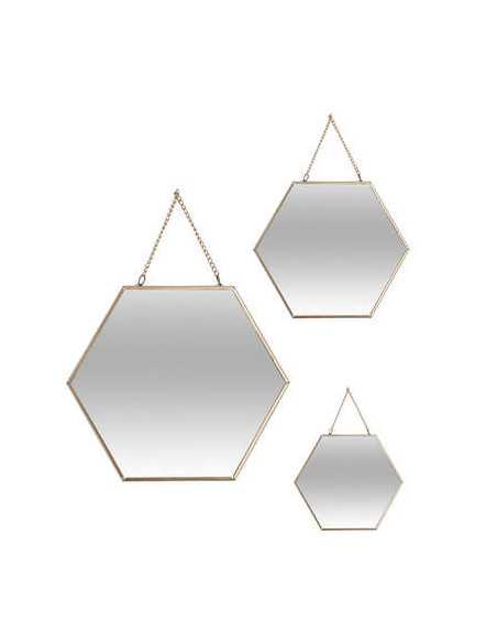 Miroir mural hexagonal doré avec chaine Set de 3