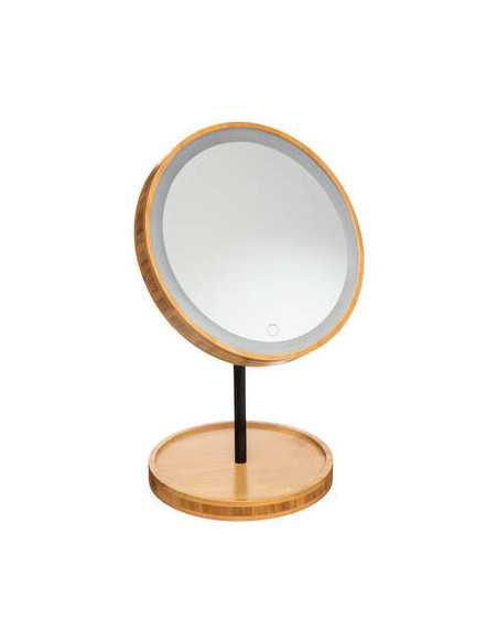 Miroir LED à pied bambou diammètre 16 cm