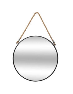 Miroir mural rond métal noir avec corde diamètre 55 cm