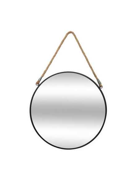 Miroir mural rond métal noir avec corde diamètre 55 cm