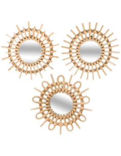 Miroir soleil rotin diamètre 28 cm Set de 3