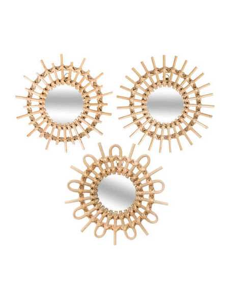 Miroir soleil rotin diamètre 28 cm Set de 3