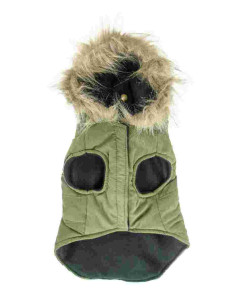 Manteau à capuche suédine vert 30 cm