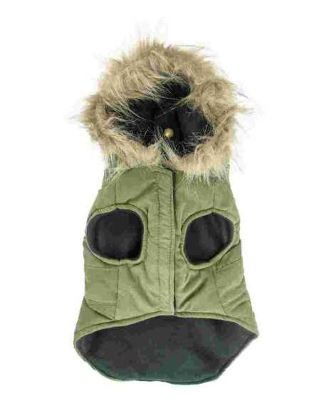 Manteau à capuche suédine vert 30 cm