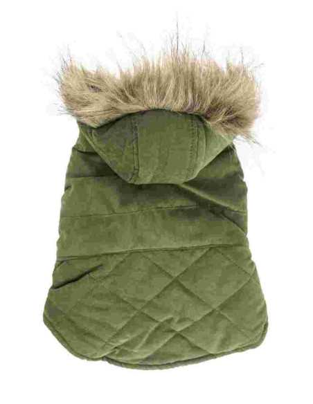 Manteau à capuche suédine vert 35 cm