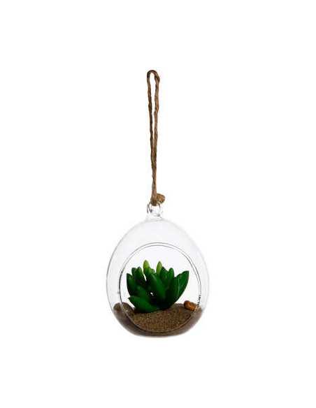 Plante artificiel boule en verre suspendue Diamètre 7 cm hauteur 9,5 cm