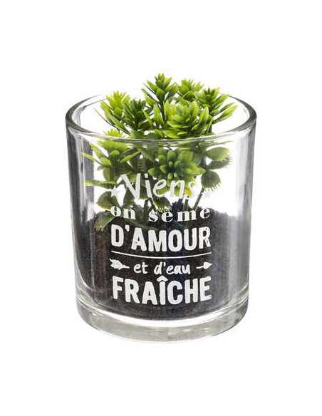 Plante artificielle " message" diamètre 7cm hauteur 8cm