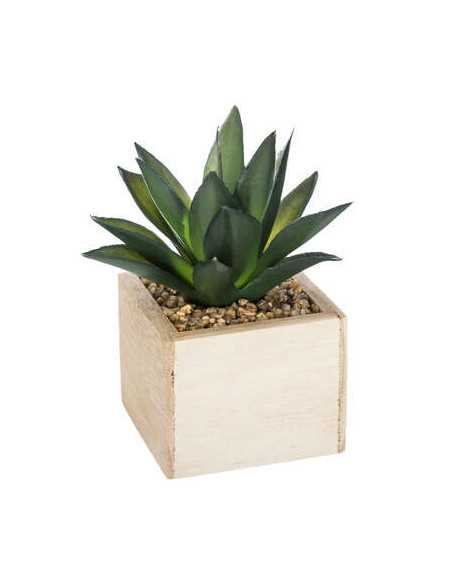 Plante verte artificielle pot bois chic hauteur 14 cm