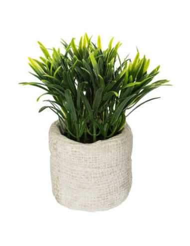 Plante verte artificielle pot sac ciment hauteur 14 cm