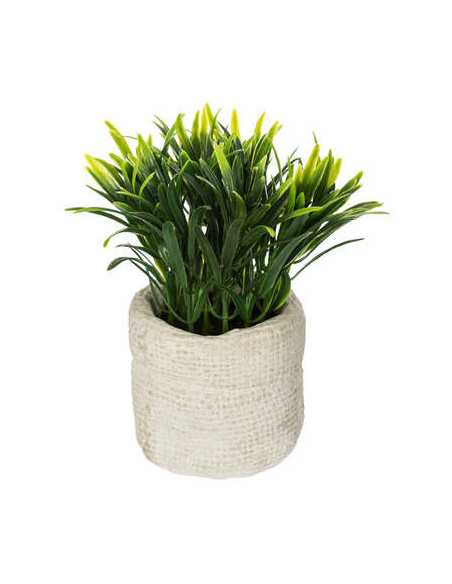 Plante verte artificielle pot sac ciment hauteur 14 cm