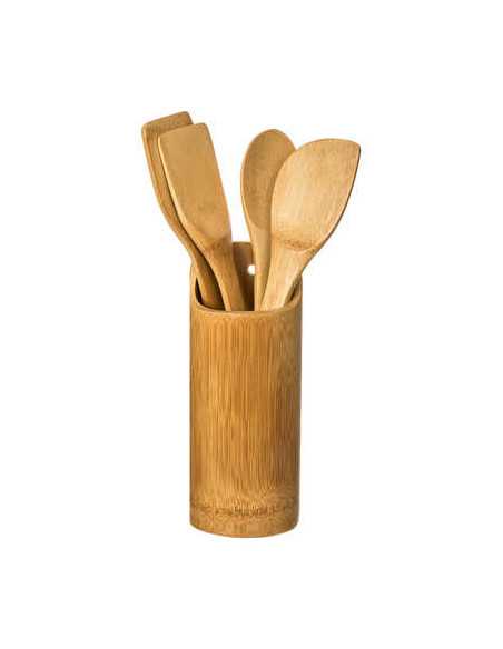 Pot à ustensiles bambou, 4 ustensiles