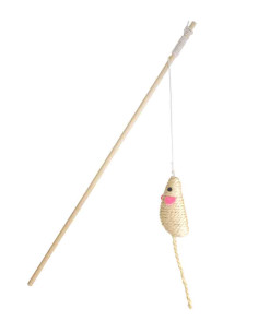 Canne à pêche manche bois appât souris 8 cm, 40 cm, naturel