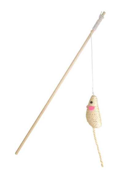 Canne à pêche manche bois appât souris 8 cm, 40 cm, naturel