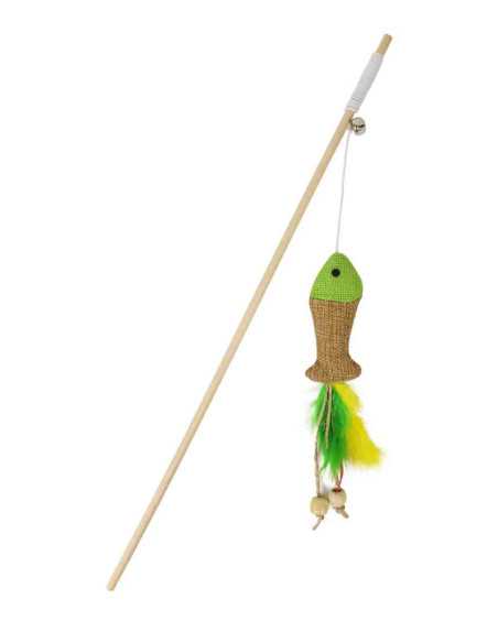 Canne à pêche manche bois appât poisson 4x22 cm, 40 cm, vert noisette