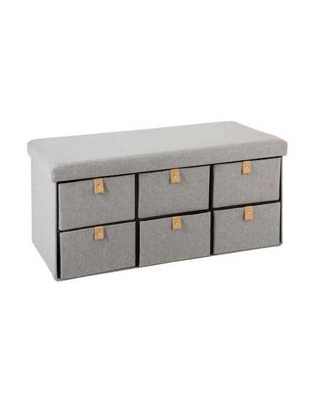 Pouf pliant double SUEDE gris 6 tiroirs
