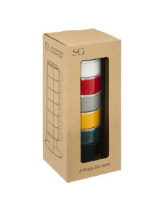 Lot de 6 mugs sur rack Colorama 26 cl – faïence multicolore avec support