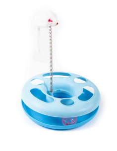 Roue d'activité chat, balle et jouet ressort, diam. 25cm bleu