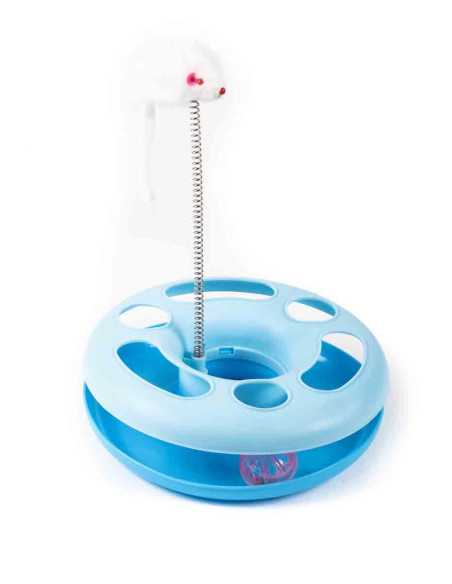 Roue d'activité chat, balle et jouet ressort, diam. 25cm bleu