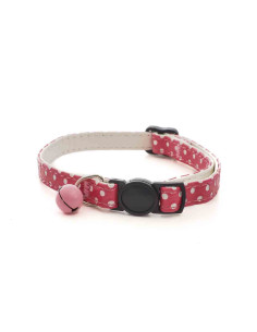collier chat cuir synthetique 32x1cm,rose pois blanc