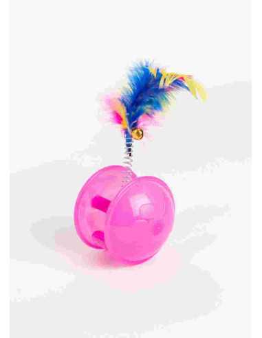 Jouet chat roue plastique et plume 5x13 cm, fuschia