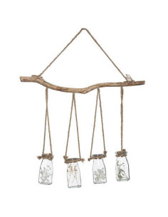 Suspension de 4 fleurs sechées pot en verre, hauteur 45 cm