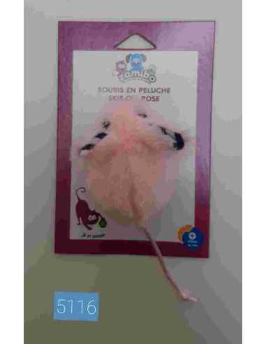 Jouet chat souris peluche 5x13 cm, rose