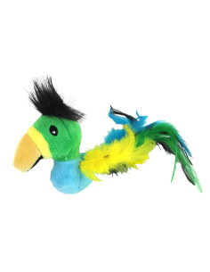 Peluche perroquet, plumes, 8 x 12 cm, jaune, vert et bleu