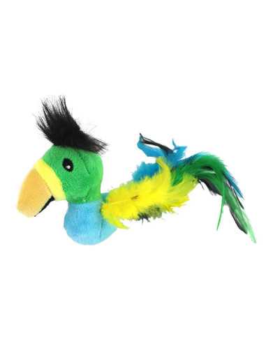 Peluche perroquet, plumes, 8 x 12 cm, jaune, vert et bleu