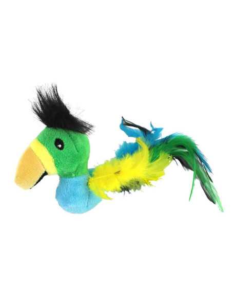 Peluche perroquet, plumes, 8 x 12 cm, jaune, vert et bleu