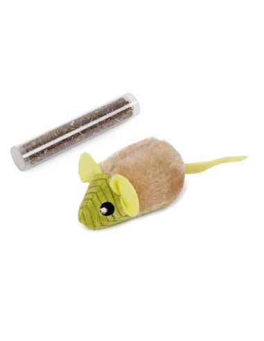 Souris peluche à remplir, tube d'herbe à chat, 10,5 x 6 cm,beige vert