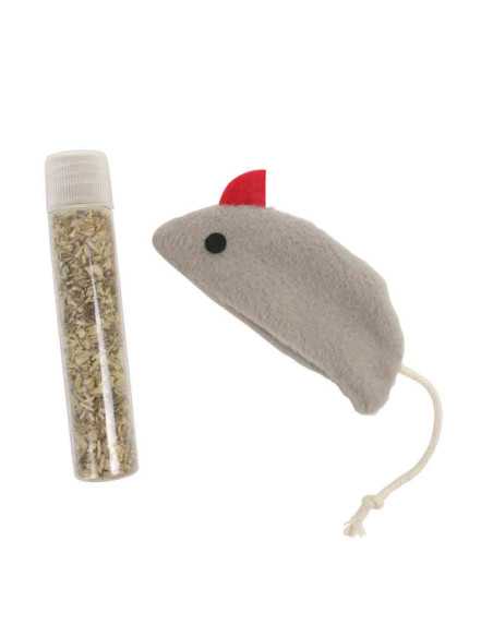 Souris tissu à remplir, tube d'herbe à chat, 16 x 4 cm,beige vert