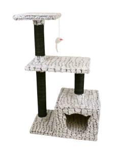 Arbre à chat maison tête de chat,2 étages,jouet,30x48x84cm,gris noir
