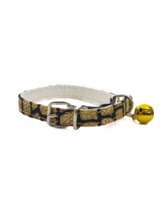 collier chat cuir synthetique, paillettes,30x1cm camel