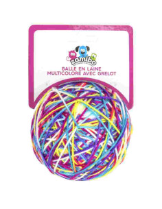 Balle en laine multicolore, grelot, 10 cm